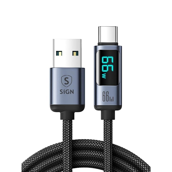 SiGN Prism Series 66W USB-A til USB-C afskærmet kabel, 1,2 m - sort