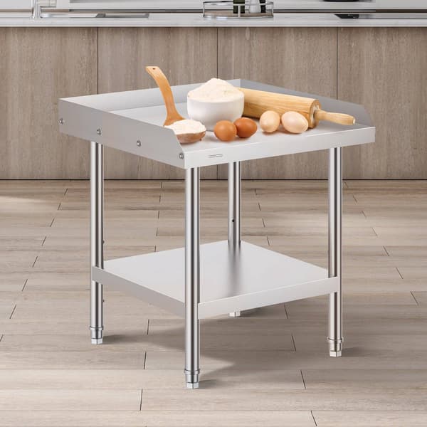 Arbejdsbord i rustfrit stål 24x24x26 tommer, 3-sidet bagplade