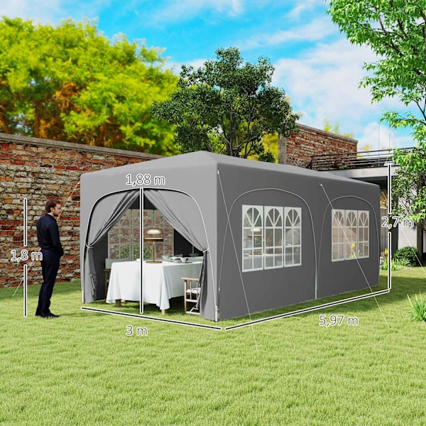 Huvimaja n. 3x6m, vettä hylkivä, vakaa, talvenkestävä pop-up kokoontaitettava huvimaja, UV-suoja 50+, taitettava juhlateltta, puutarhateltta 6 sivupan