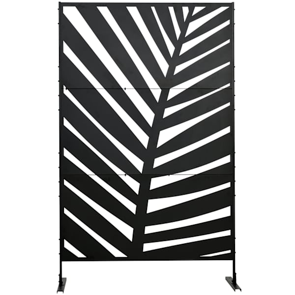 Balcony Privacy Screen -Tilanjakaja Banaanilehtikuviolla, 122X198Cm, Teräsmusta, Puutarhaan Ja Patiolle