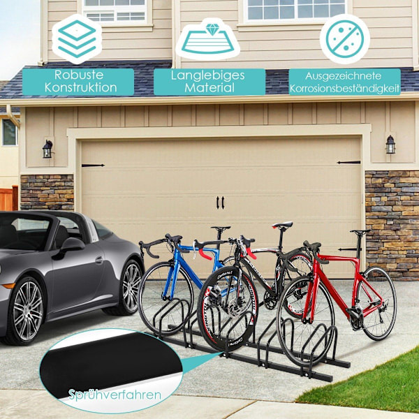 Cykelstativ, gulvstativ, stativ med 5 cykelparkeringspladser, sort