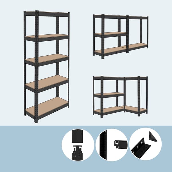 Kraftig 5-hylderstativ, justerbar, sort