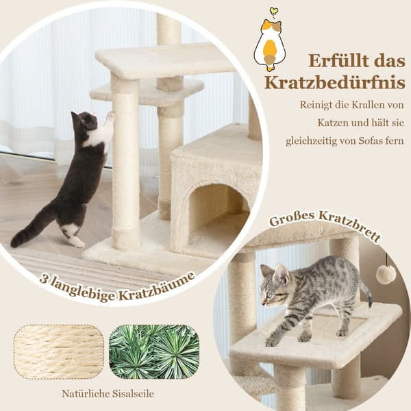 Kattetræ med hule, blødt sæde, 85 cm, beige
