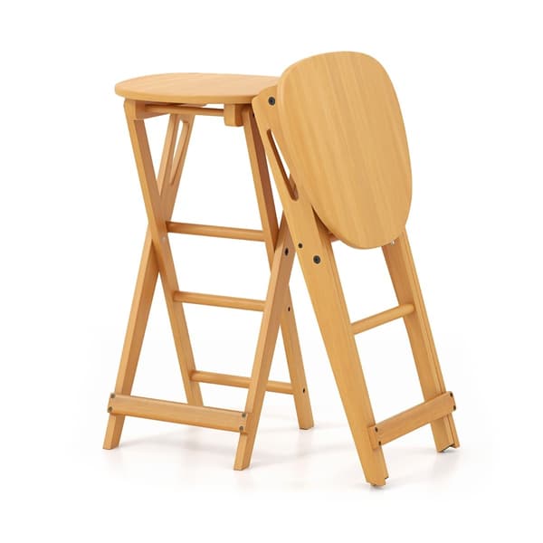 Hopfällbara barstolar i bambu, set om 2, sitthöjd 61 cm