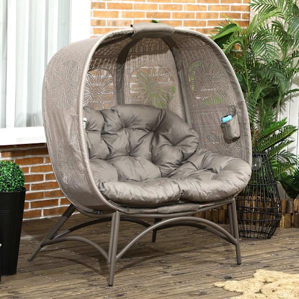 Garden Chair 2-Paikkainen Korituoli Kokoontaitettavalla Korilla Papasan-Tuoli Tyynyllä Lepotuoli Parvekkeelle Patiolle Teräshiekka 126 X 75 X 142 Cm