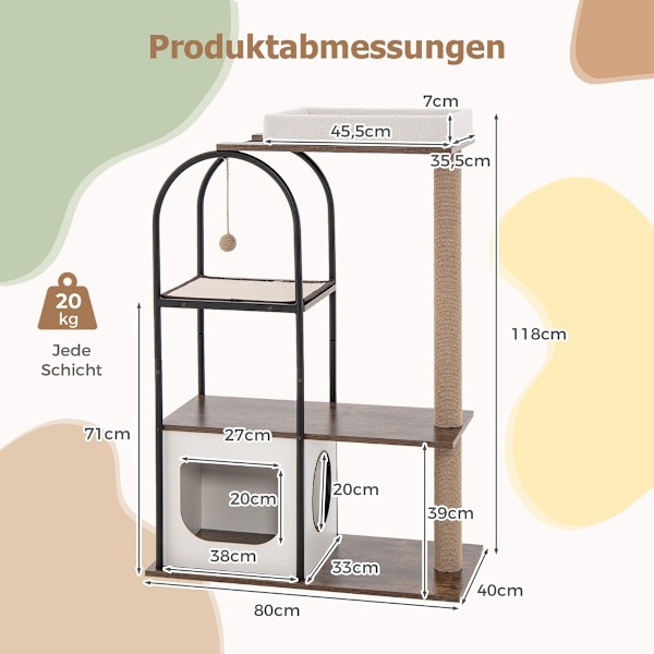 Raapimispylväs kissan luolalla 118cm kissanpuu, jossa irrotettava kissansänky ja pallo & raapimismatto