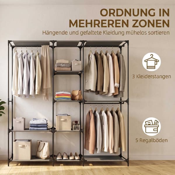 Bærbart tekstilgarderobe, sort, 182 x 43 x 182 cm