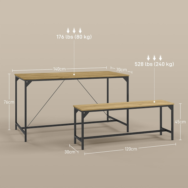 Matgrupp set om 3, köksbord set, matbord med 2 bänkar för 4 personer, bordsgrupp, matsal grupp, för kök, vardagsrum, natur