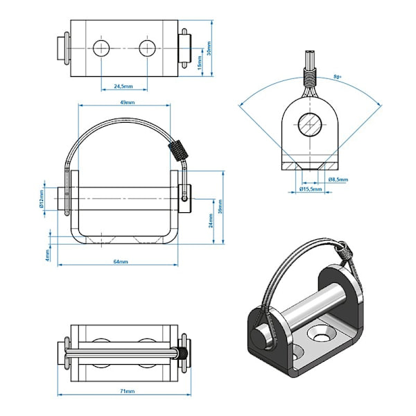 Perävaunun saranan pidike 12mm SPP UZ-02A V.1
