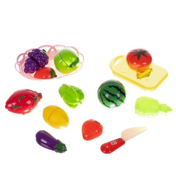 Set med frukt och grönsaker för att skära i en korg 22576