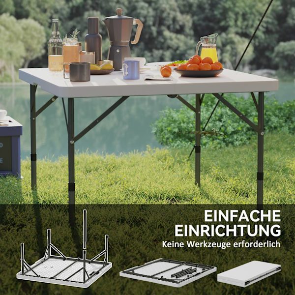 Picknickbord, hopfällbart campingbord, höjdjusterbart hopfällbart bord, för trädgårdsfester, camping, grill, plast, metall, vit Aosom