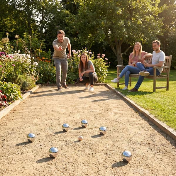 Boule-set, 8 kromade stålkulor + fodral