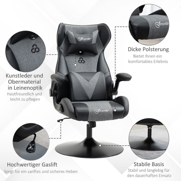 Spelstol, justerbar höjd, svart/grå, ergonomisk design