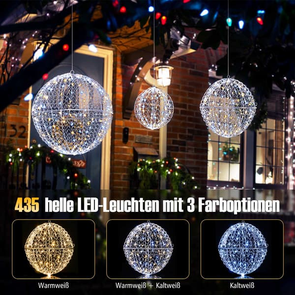 LED julekuglesæt, 3 størrelser, 435 LED'er, udendørs ophængning