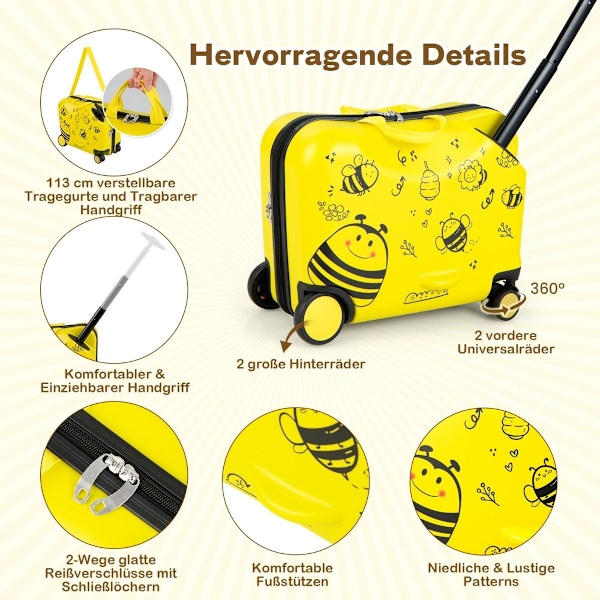 2-osainen lasten matkalaukku + reppu 47 cm pitkä ajettava matkalaukku ja 30 cm leveä reppu keltainen