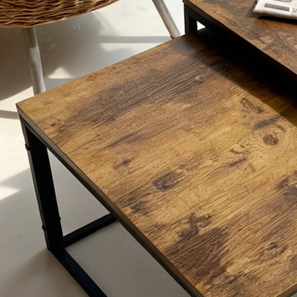 Industriella hopfällbara sidobord, set med 2 delar, träeffekt