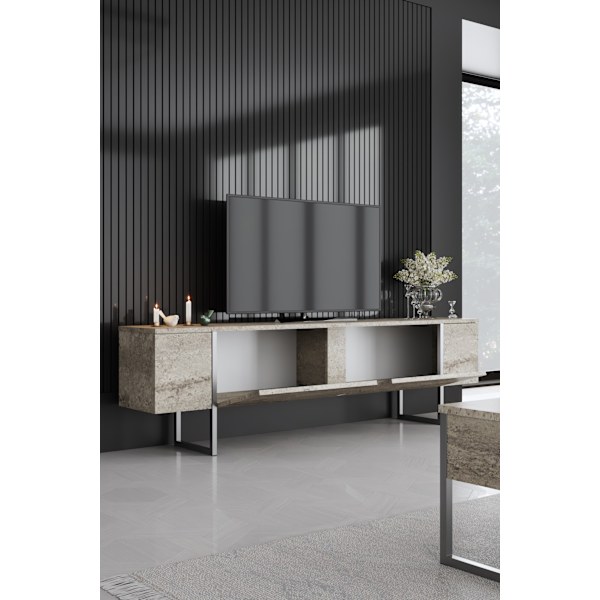 TV Stativ Luxe - Travertin, Silver