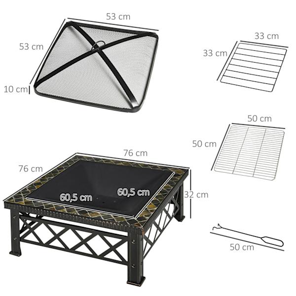 3-I-1 Ildskål Ildkurv Ildsted Med Gnistbeskytter Grillrist Isspand Havegrill Sort 76 X 76 X 47 Cm