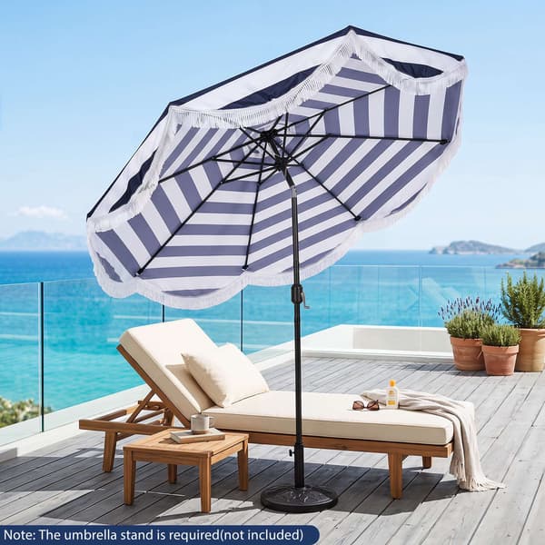 Vipbar strandparasol, 278 cm, Blå/Hvide striber