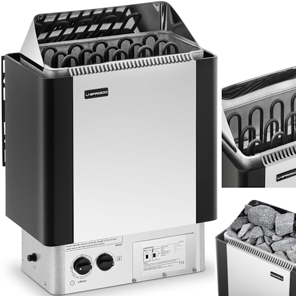 Elektrisk bastuaggregat med inbyggd styrning 8-12 m3 upp till 110C 400 V 8 kW silver-svart