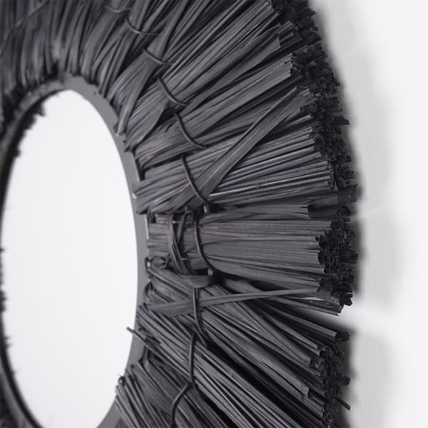 Elegant vægspejl med Raffia-ramme - 32 cm Diameter