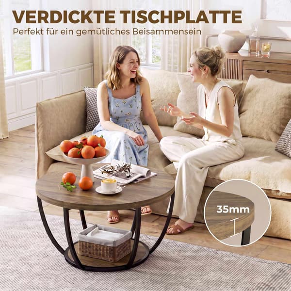 Sofabord med 2 niveauer, 80x80x43,8 cm, brun/sort