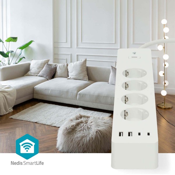 SmartLife Jatkojohto | Wi-Fi | Hybrid (CEE 7/7) / USB A / USB-C™ | 16 A | 3680 W | 2.00 m | 0 - 55 °C | Android™ / IOS | Valkoinen