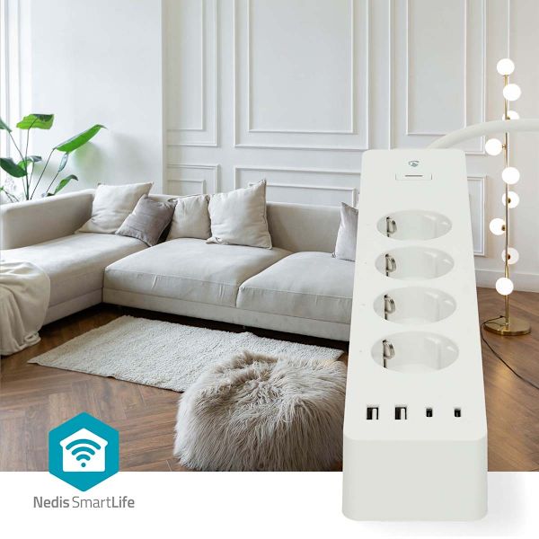SmartLife Stikdåse | Wi-Fi | Hybrid (CEE 7/7) / USB A / USB-C™ | 16 A | 3680 W | 2.00 m | 0 - 55 °C | Android™ / IOS | Hvid