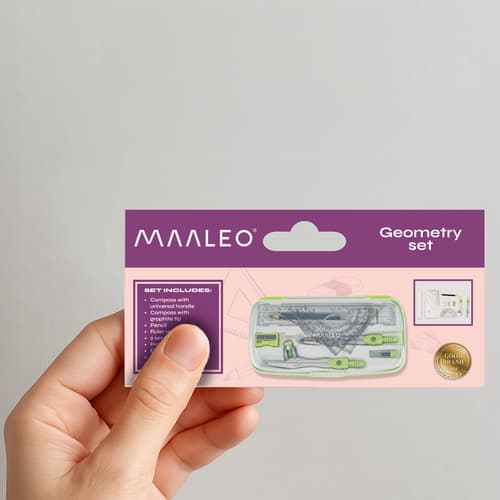 Geometrisk tegnesæt, 10 dele, lineal og passer