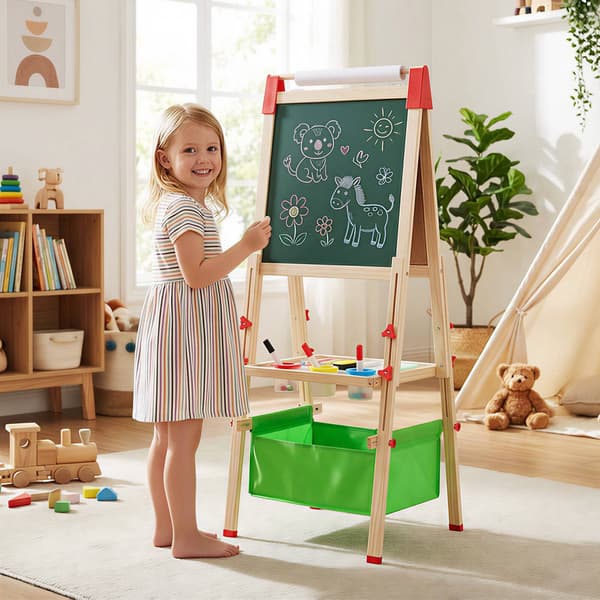 Justerbart børnestaffeli med magnetisk tavle og whiteboard