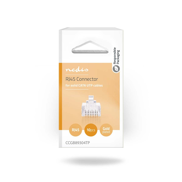RJ45-stik | Han | Solid UTP CAT6 | Lige | Guldplateret | 10 stk. | PVC | Gennemsigtig | Box
