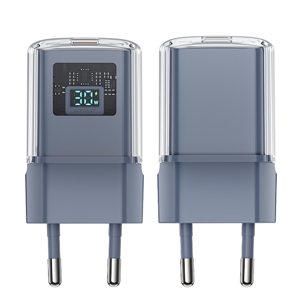 PD 30W GaN3 USB-C nätverksladdare med display, grå