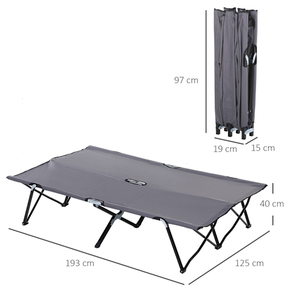 Telttasänky, kokoontaitettava 2 hengelle, telttasänky, kokoontaitettava sänky kantokassilla, kantavuus 136 kg, teräs Oxford harmaa 193 x 125 x 40 cm