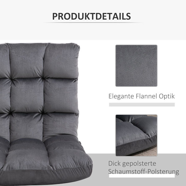 Gulvstol 3-i-1 sammenklappelig gulv stol ryglæn 13 positioner sædehynde grå metalskum 55x71x53,5cm