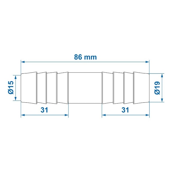 Vandslangetilslutning lige 19mm pr stk