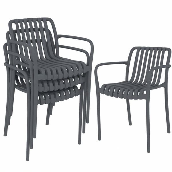 Stabelbare udendørsstole sæt med 4, mørkegrå, ergonomisk design