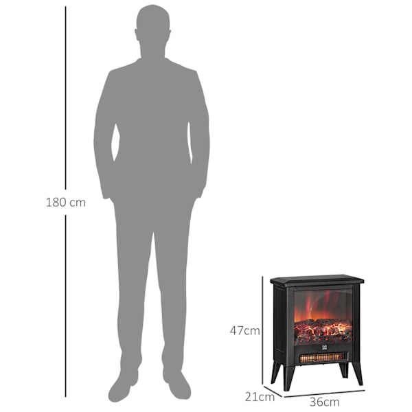 Elektrisk pejs Elektrisk pejs med varmelegeme, LED-flammeeffekt, 1800W Fritstående pejs med lav støj, Overophedningsbeskyttelse til stue, soveværelse,