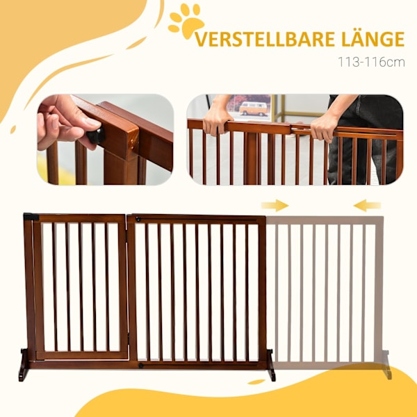 Barrier Fritstående Hundedørport Med Dør, Beskyttelseslåge Lavet Af Træ, Brun, 113-166X36X71Cm