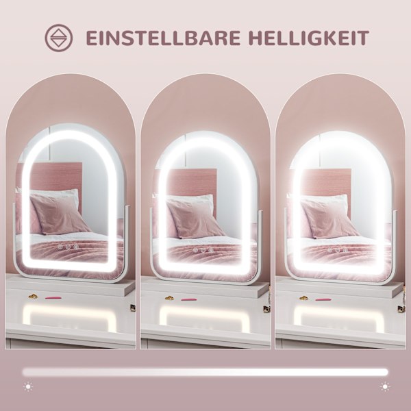 Sminkspegel, 33 x 44,5 cm sminkspegel med LED-ljus, 3 ljusfärger, 360° vridbar sminkspegel med touchkontroll, metallram, vit