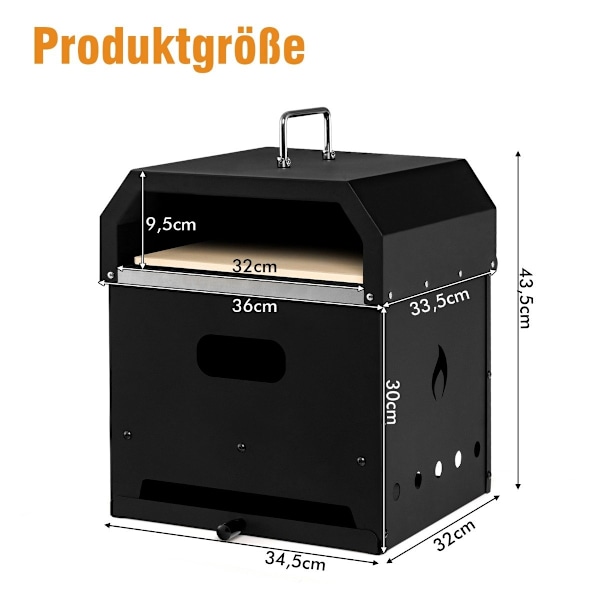 Kannettava monikäyttöinen 4-in-1 pizzauuni kannella ja 2-kerroksisella mustalla