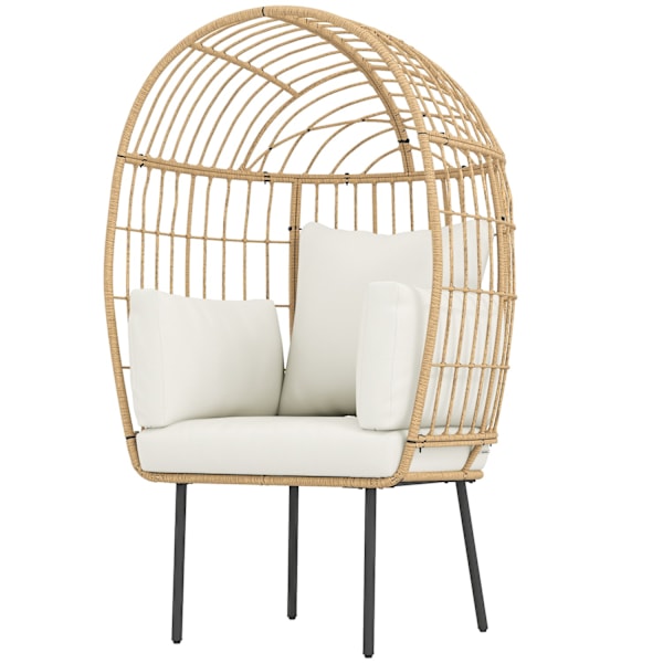Æggeformet rattanstol med aftagelig pude, polstring, overdimensioneret udendørs stol lavet af rattan, vejrbestandig fletstol Havestol Havestole til ha
