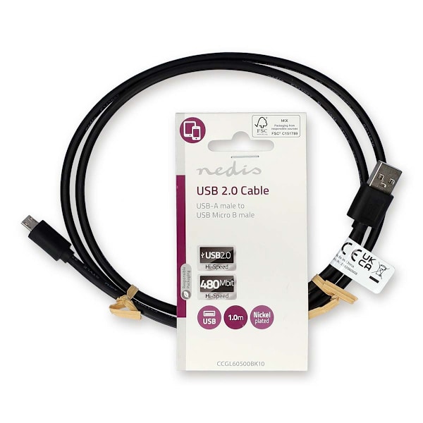 USB-kabel | USB 2.0 | USB-A Hane | USB Micro-B Hane | 10 W | 480 Mbps | Nickelplaterad | 1.00 m | Rund | PVC | Svart | Label