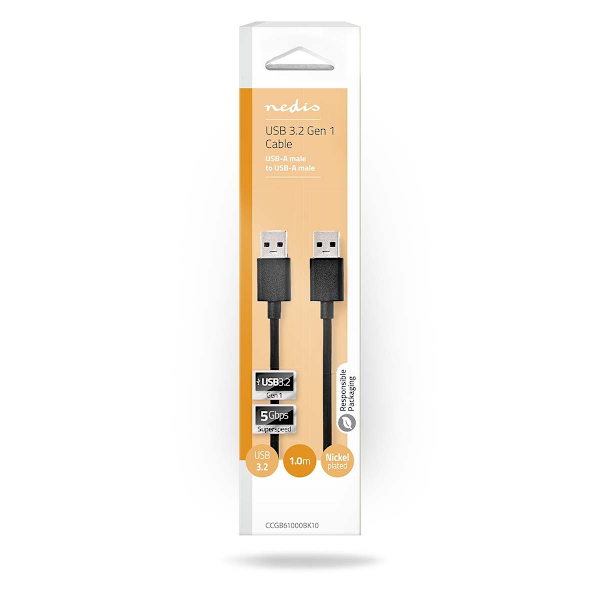 USB-kabel | USB 3.2 Gen 1 | USB-A Han | USB-A Han | 5 Gbps | Nikkelplateret | 1.00 m | Runde | PVC | Sort | Box