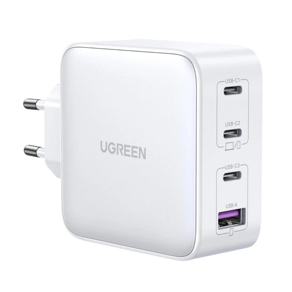 Ugreen Fast Charger GaN 3x USB-C / 1x USB-A, 100W, PD, QC - Hvid