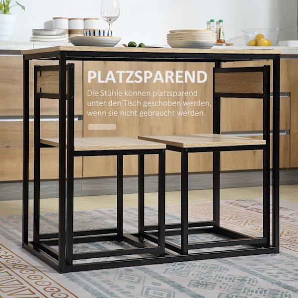 Matbord med 2 stolar, set om 3 matgrupp, köksbord för 2 personer, matsalsgrupp för små rum, kök, vardagsrum, ek