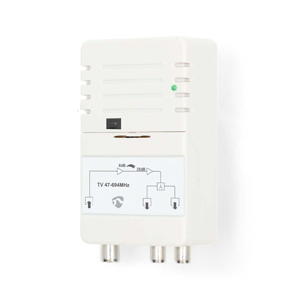 CATV forstærker | Forstærkning: 25 dB | 47 - 694 MHz | Antal udgange: 2 | Få kontrol | Hvid