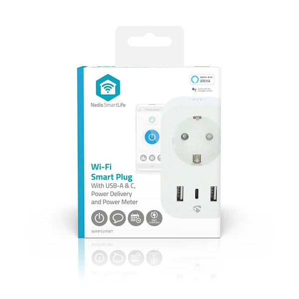 SmartLife Älypistorasia | Wi-Fi | IP21 | Virtamittari | 3680 W | Type F (CEE 7/7) / 1x USB-C™ / 2x USB | 0 - 55 °C | Android™ / IOS | Valkoinen | 1 kp