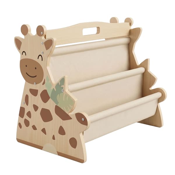 Barnbokhylla med 4 tygfickor – Giraffdesign