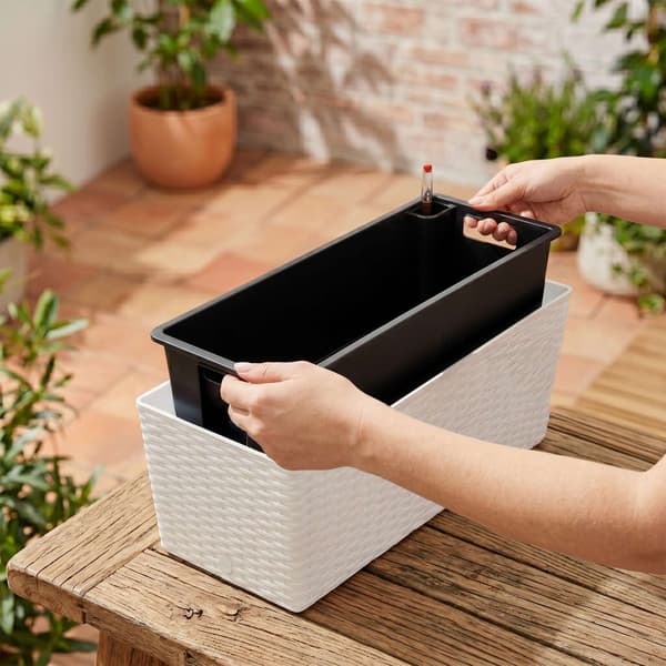 Balkongrotningplanter med vattennivåindikator, vit