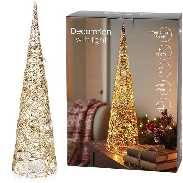 LED-julgran med kon, guld, 60 cm, timerfunktion
